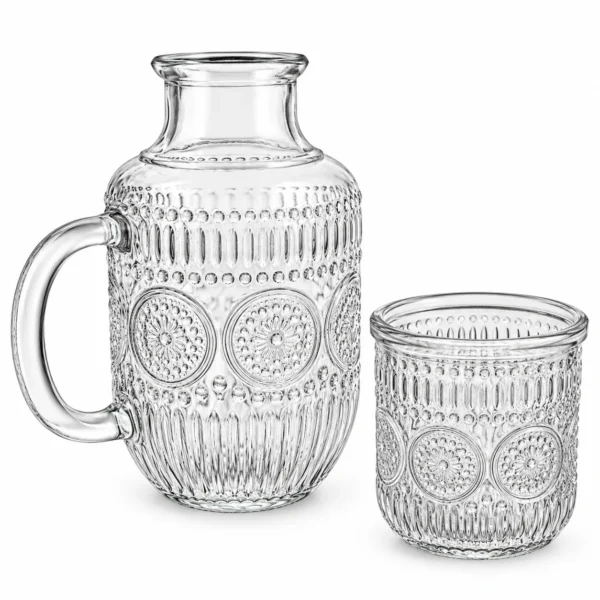 jarra_y_vaso_vidrio_grabado_tienda99 Jarra de Vidrio con Vaso para Velador y Mesita de Noche