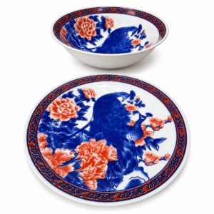 Loza Decorativa | Plato y Bowl Diseño Pavo Real set 8 piezas