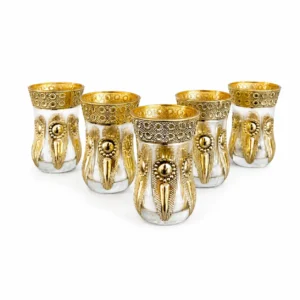 Set de 6 Vasos Turcos de Vidrio con Detalles Dorados