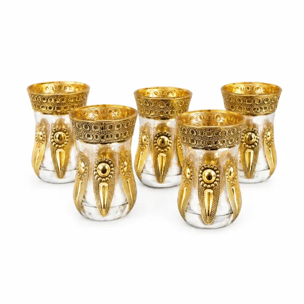 Set de 6 Vasos Turcos de Vidrio con Detalles Dorados