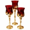 tienda99_goblets_rojo_dorado Set de 3 Portavelas Decorativos de Vidrio Rojo con Base Dorada