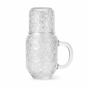 Jarra de Vidrio con Vaso para Velador y Mesita de Noche