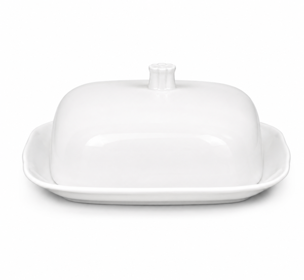 Mantequillera de Porcelana Blanca con Tapa