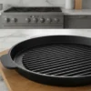 Plancha Grill de Fierro Fundido 24 cm con Base de Madera