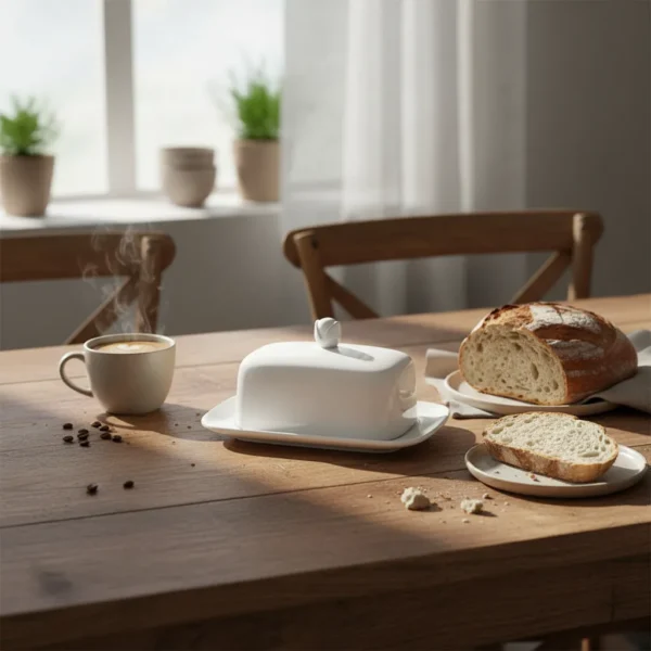 mantequillera Mantequillera de Cerámica Blanca con Tapa 19 × 15 cm