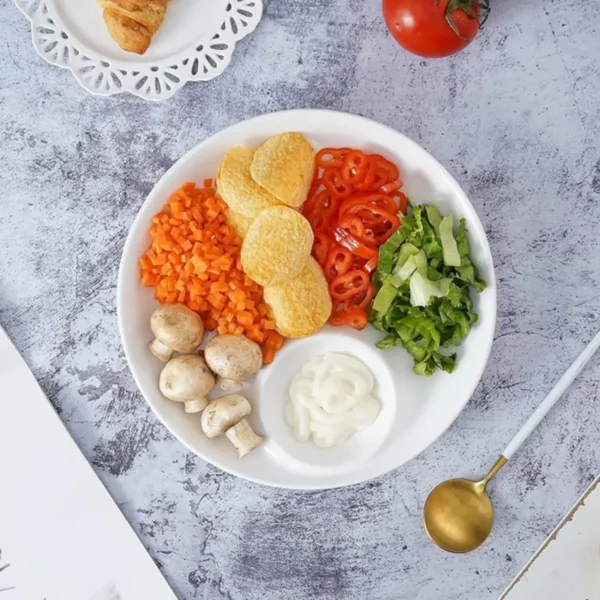 Plato de Piqueo de Porcelana Blanca con Salsera 30 cm