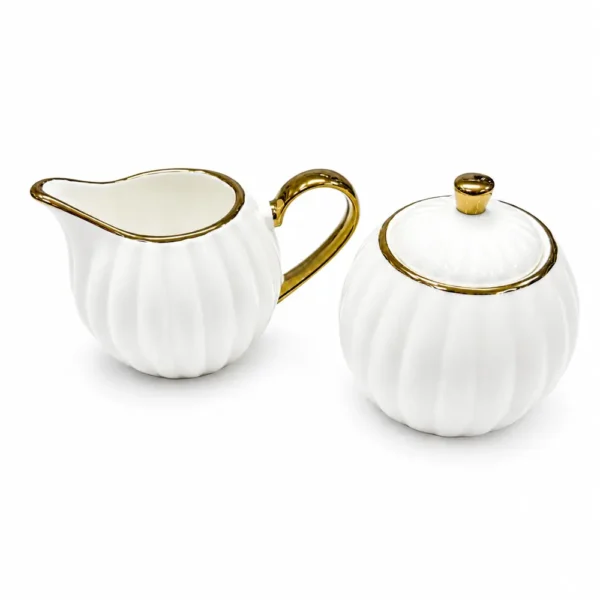 Set Cremera y Azucarero Blanco con Dorado – Elegante