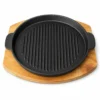 Plancha Grill de Fierro Fundido 24 cm con Base de Madera