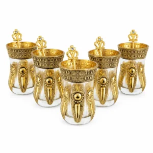 Set de 6 Vasos Turcos para Té con Cucharas Turcas Doradas