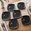 Set de 6 Platos Cuadrados de Cerámica 21,5 cm – Diseño Hojas