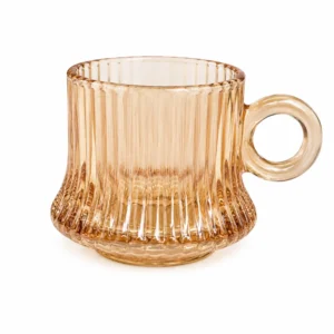 Juego de 6 Tazas de Vidrio Ámbar Canelado 80 ml – Estilo Turco