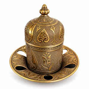 Taza Turca de Café Otomana con Platillo Dorado